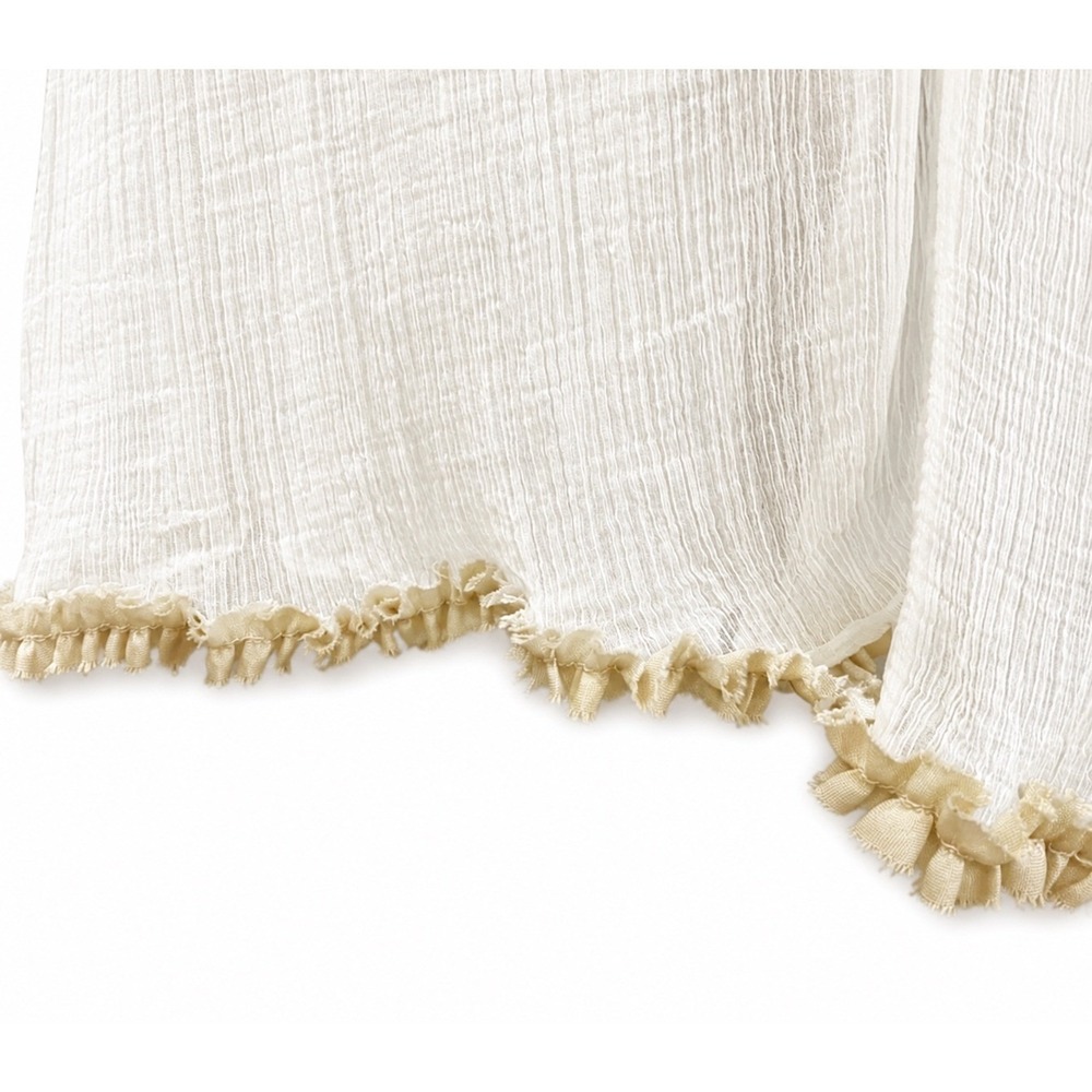 Free People Ivory Shift Tunic Top Beaded Mesh Boho Fairy Whimsy Regency Princess - Picture 6 of 8